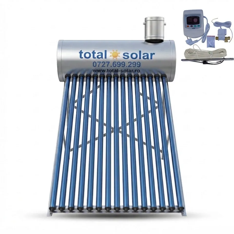 Panou solar nepresurizat, boiler 100 L, 10 tuburi, controler TK7