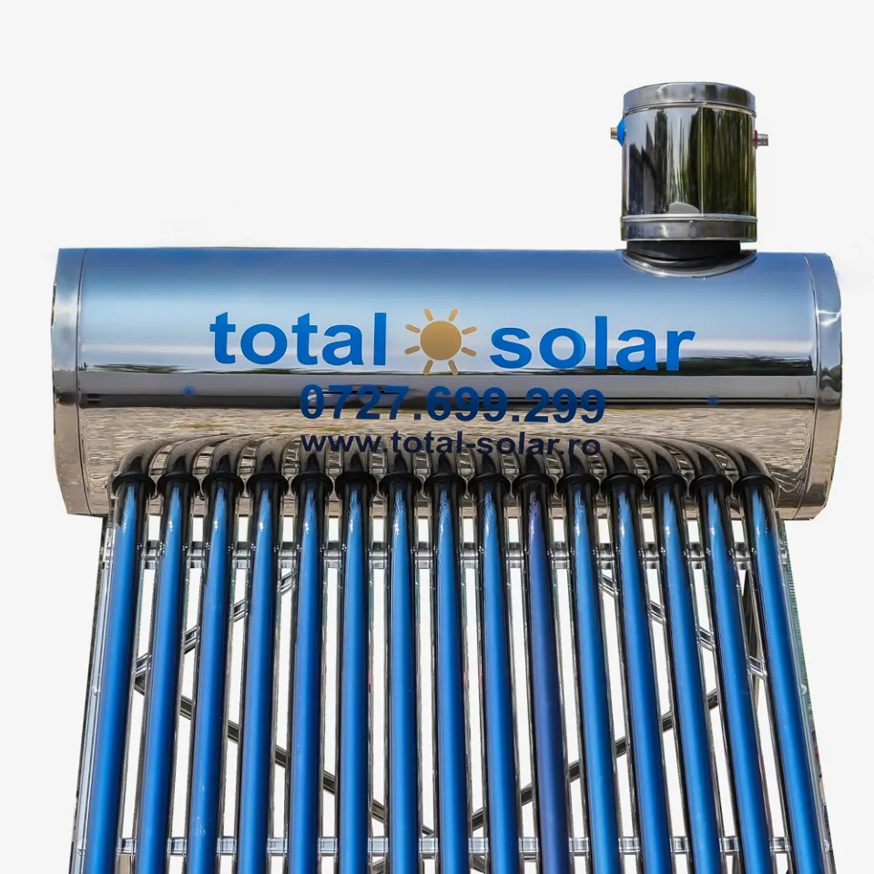 Panou solar nepresurizat, boiler 120 L, 12 tuburi, pompă ridicare presiune, vas flotor