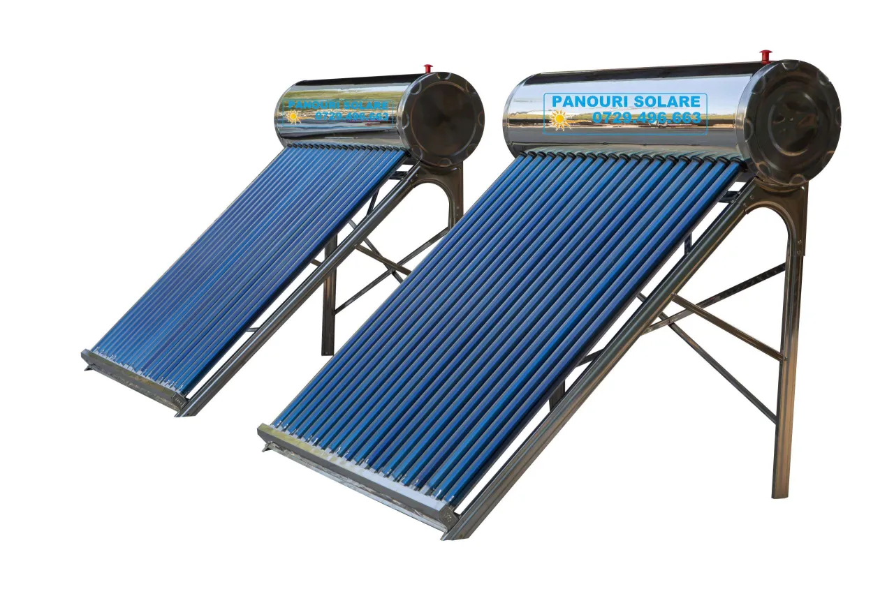 Panou solar nepresurizat, boiler 120 L, 12 tuburi, vas flotor