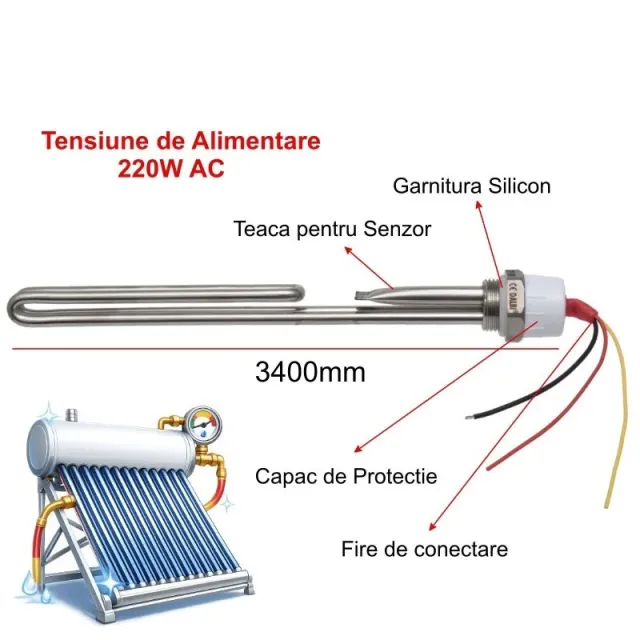 Rezistență electrică 1,5 kW, inox, 1 țol, pentru panouri presurizate